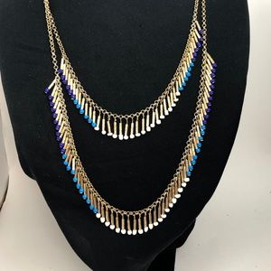 INC X Robert Rose Blue and White Bead GOLD Tone chain bead Necklace